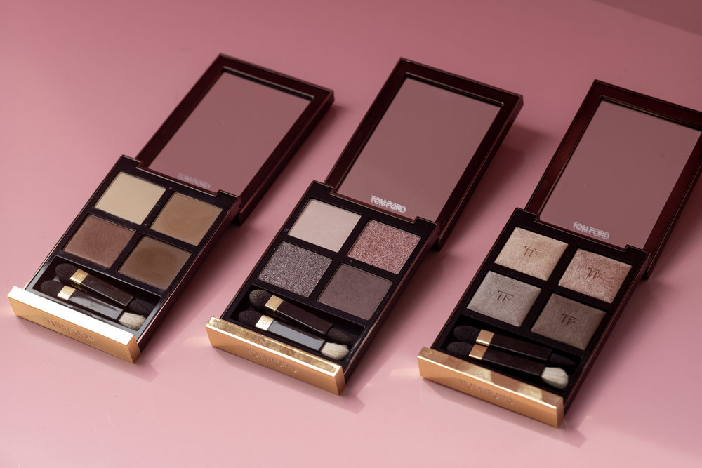 From left to right:     EYE QUAD         in Cocoa Mirage, Seductive Rose &amp; Nude Lip
